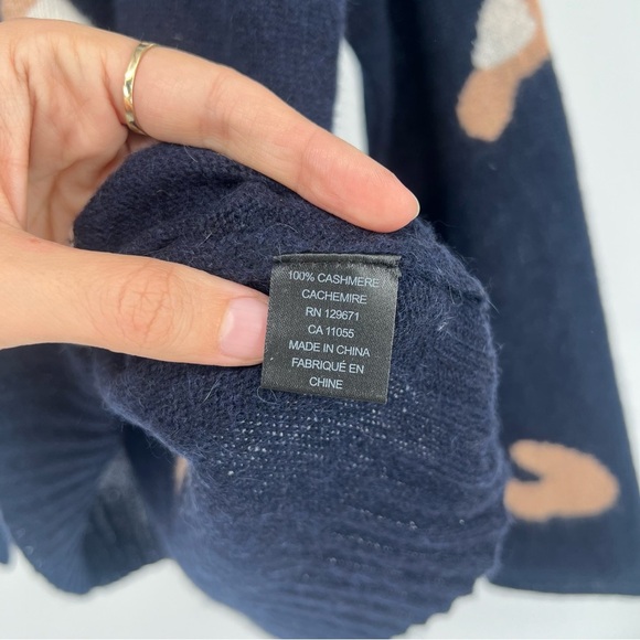 Skull Cashmere 100% Cashmere Navy Leopard Lightweight Knit V Neck Sweater Small - Picture 6 of 8